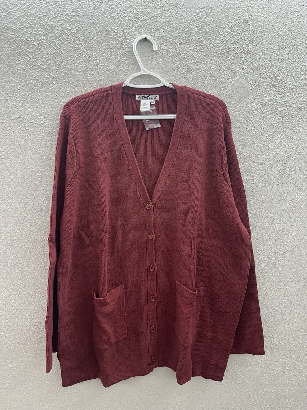 WinterSilks Womens Sweater Cardigan Size XXL Red Knit Button Up Silk Cotton NWTs
